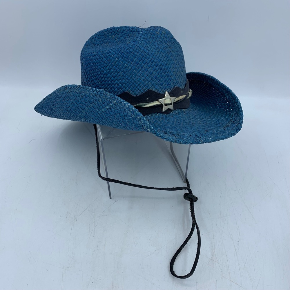 Bullhide Blue Straw Cowboy Hat Concho Scalloped Band Boho Western Cowgirl